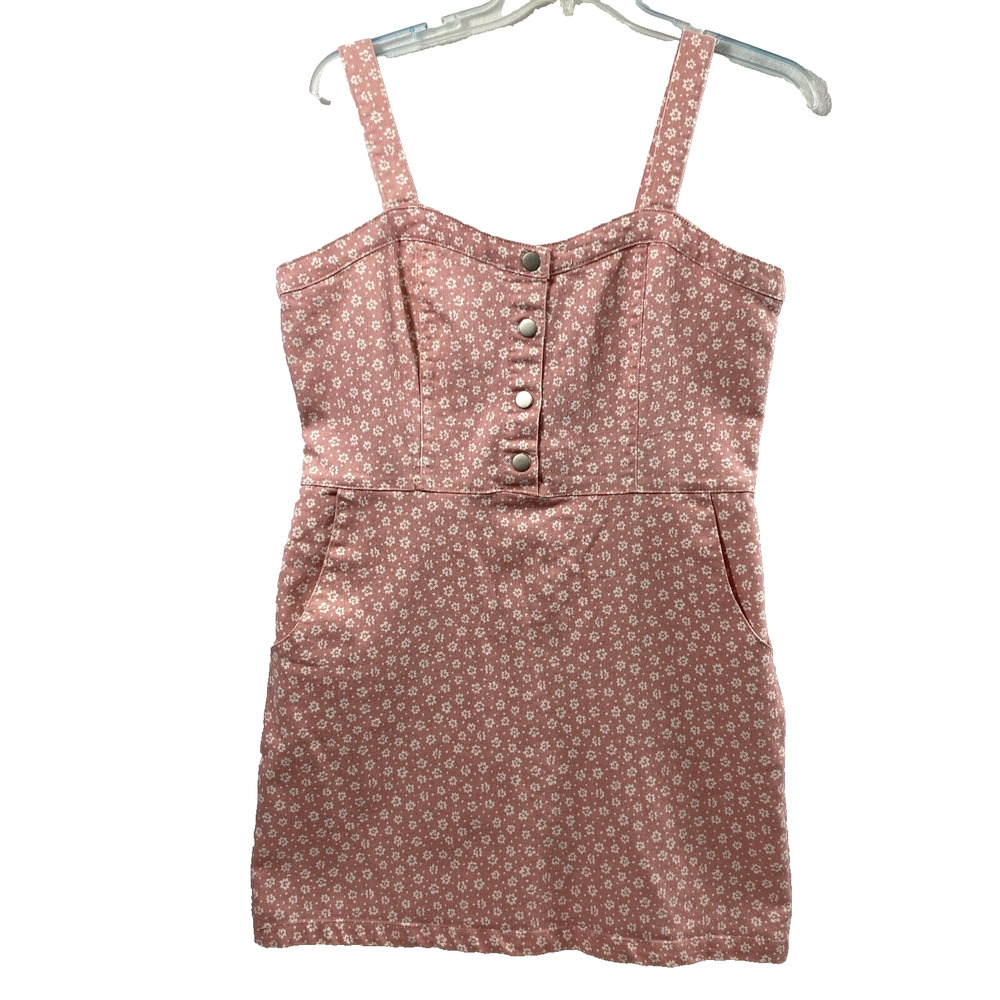 No Boundries Jumper Dress Juniors XXL Pink Floral Farmgirl Pockets Cottagecore